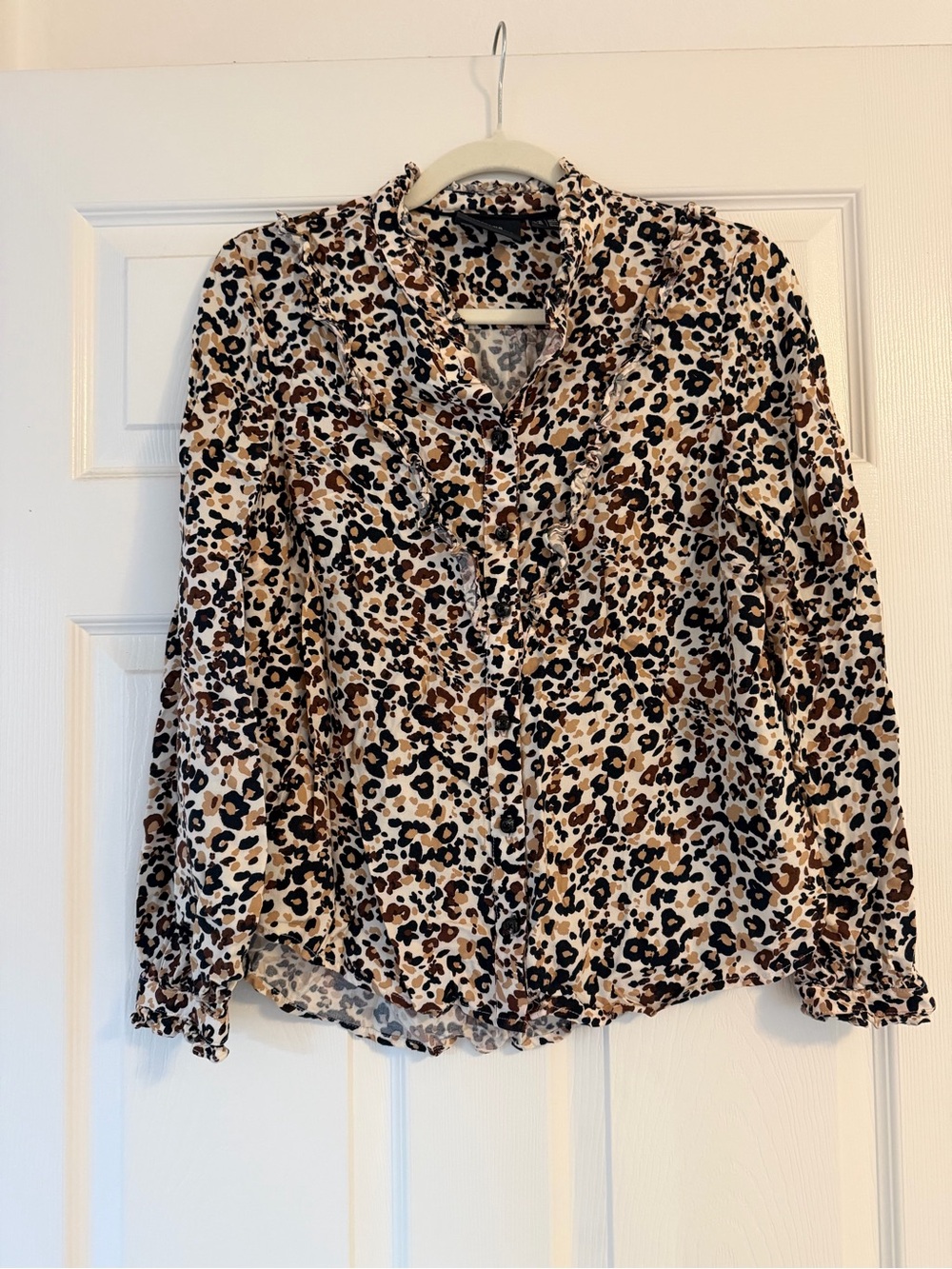 Maeve Leopard Print Button-Front Women's Blouse - Cream & Brown